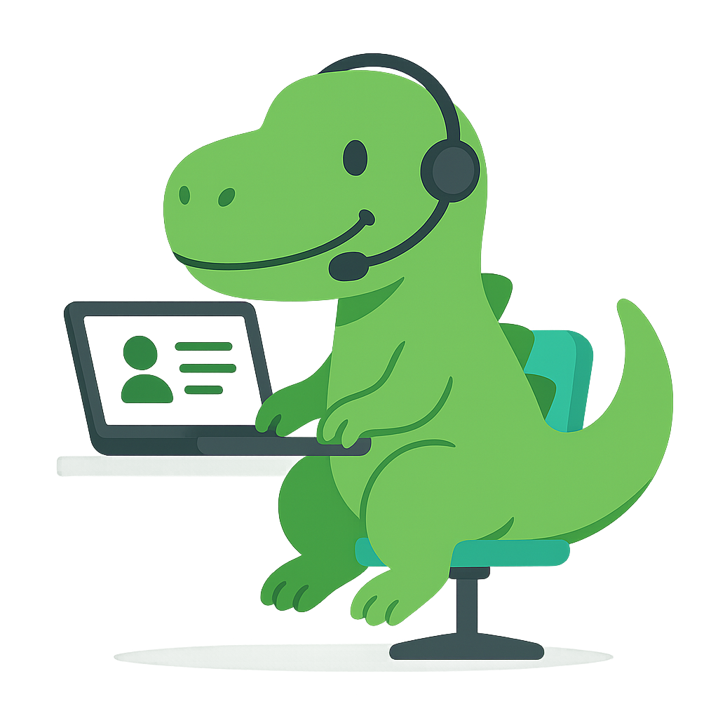 Mockzilla mascot - friendly green dinosaur with headset ready to help with interview practice